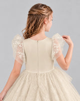 Champagne Lace Tulle Flower Girl Dress Back Detail