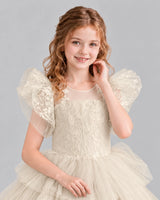 Champagne Lace Tulle Flower Girl Dress Detail
