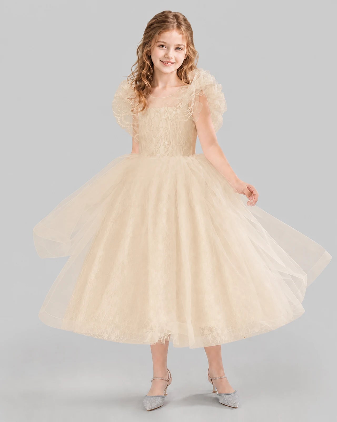 Champagne Ball Gown Flower Girl Dresses Side