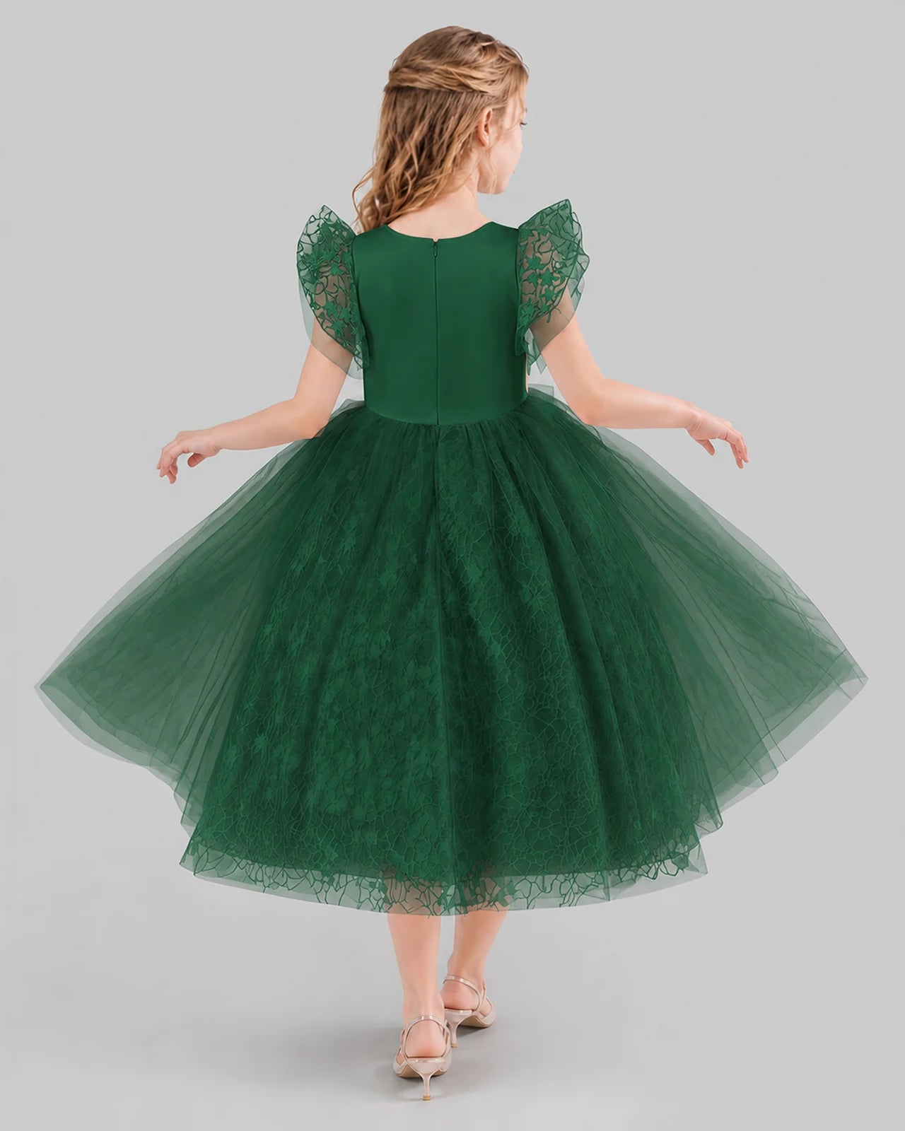 Dark Green Ball Gown Flower Girl Dresses Back