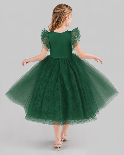 Dark Green Ball Gown Flower Girl Dresses Back