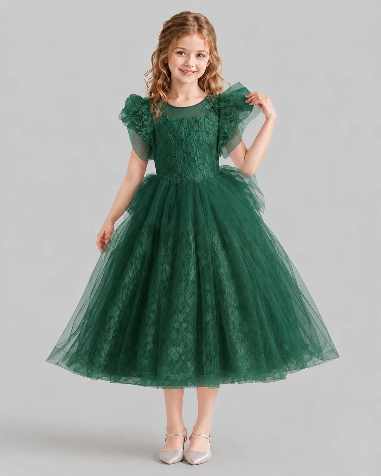Dark Green Ball Gown Flower Girl Dresses Front