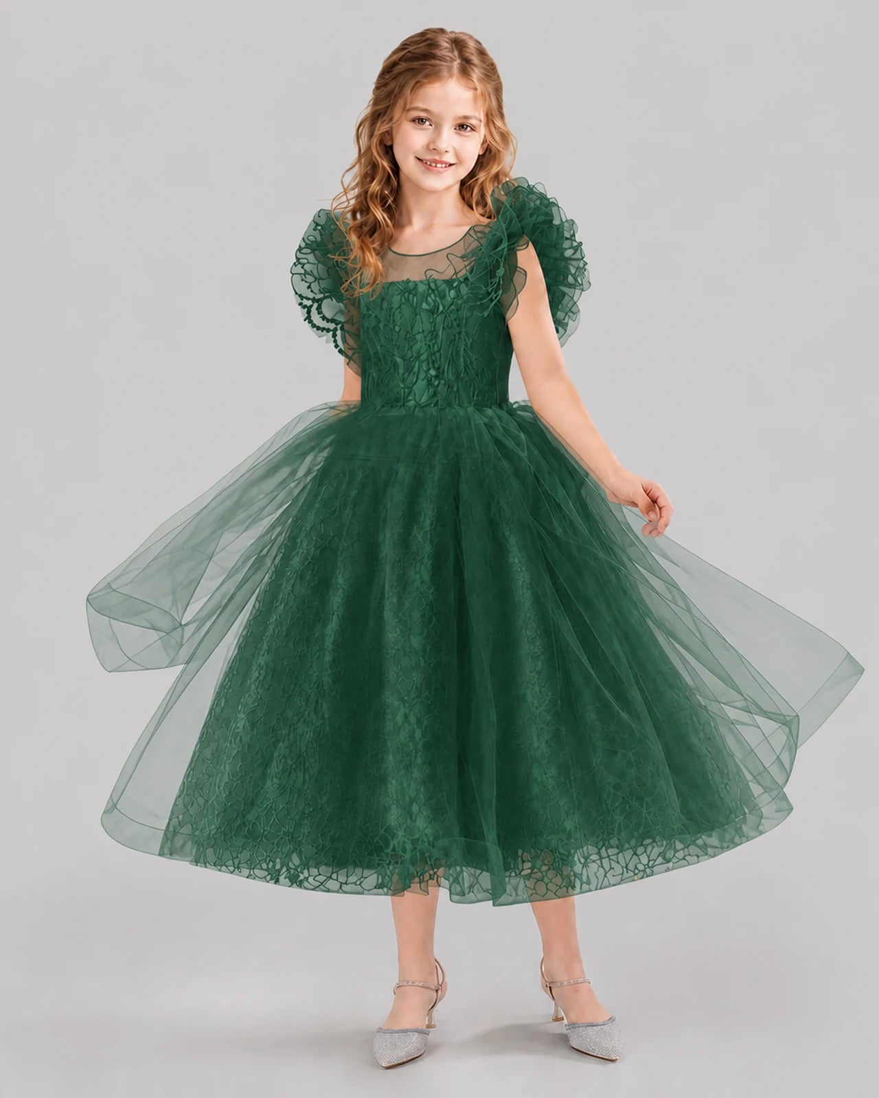 Dark Green Ball Gown Flower Girl Dresses Side