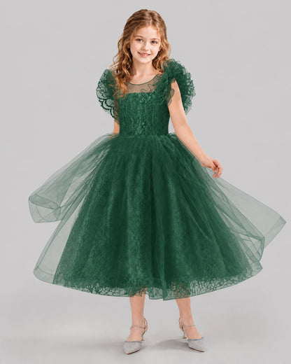 Dark Green Ball Gown Flower Girl Dresses Side
