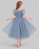 Dusty Blue Ball Gown Flower Girl Dresses Back