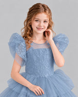 Dusty Blue Lace Tulle Flower Girl Dress Detail
