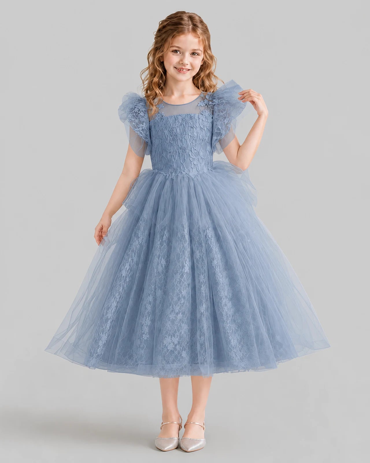 Dusty Blue Ball Gown Flower Girl Dresses Front