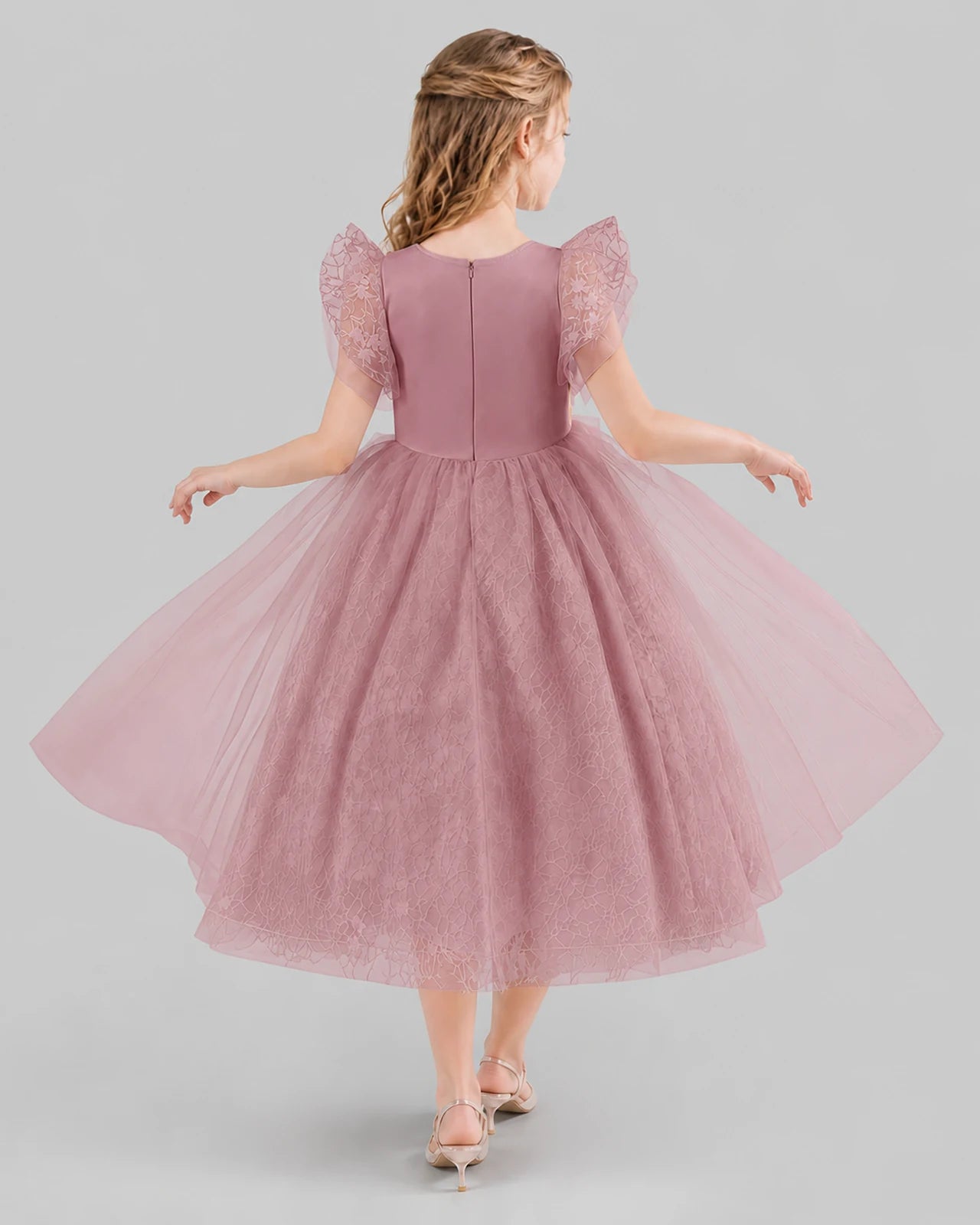 Dusty Rose Ball Gown Flower Girl Dresses Back