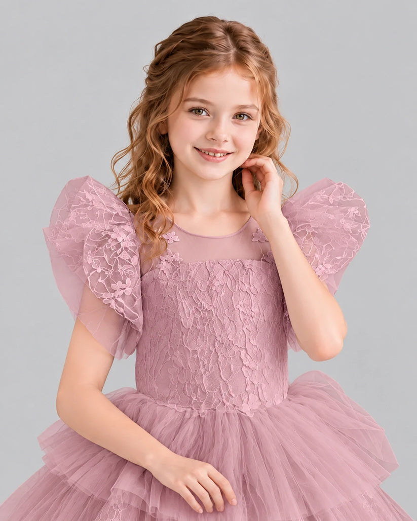 Dusty Rose Lace Tulle Flower Girl Dress Detail