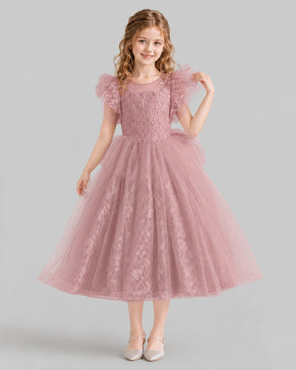 Dusty Rose Ball Gown Flower Girl Dresses Front