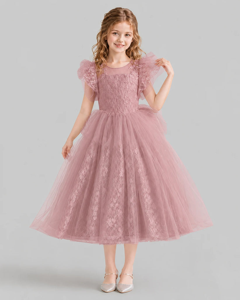 Dusty Rose Ball Gown Flower Girl Dresses Front