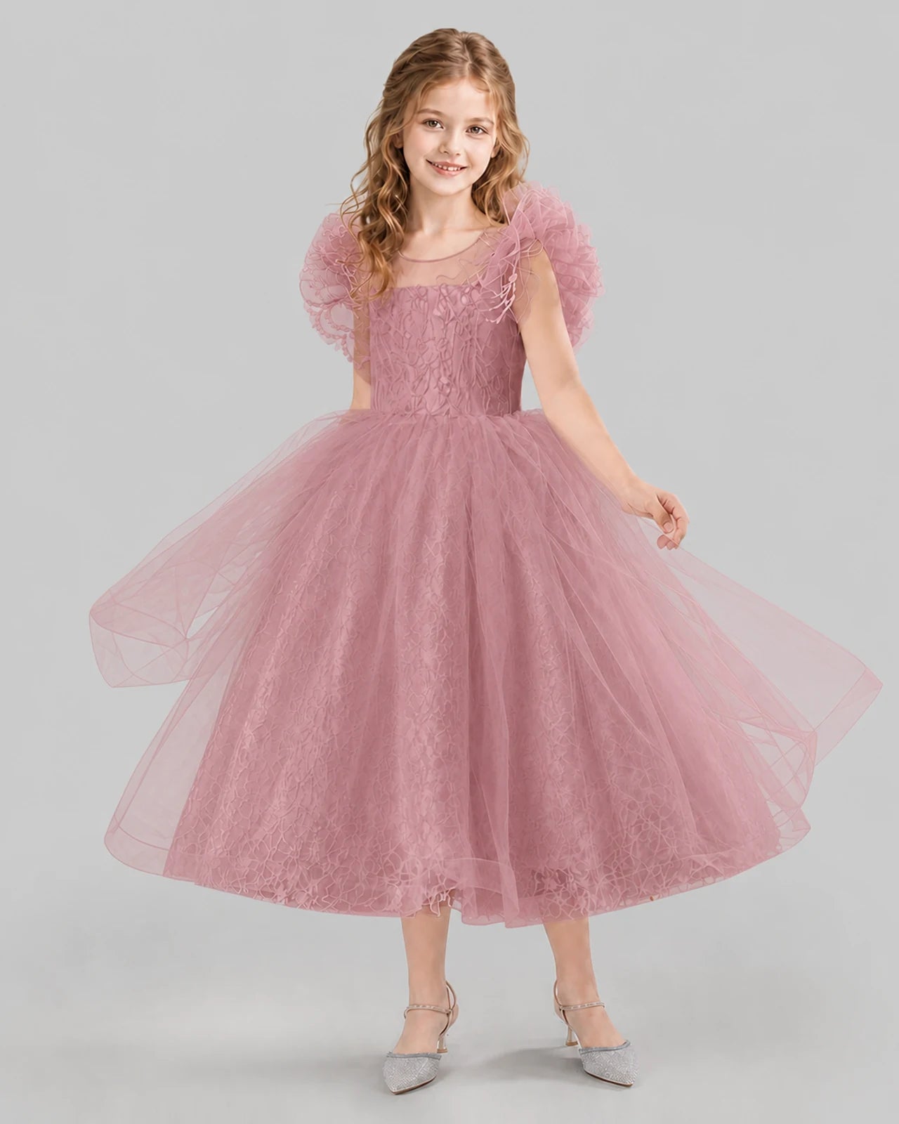Dusty Rose Ball Gown Flower Girl Dresses Side