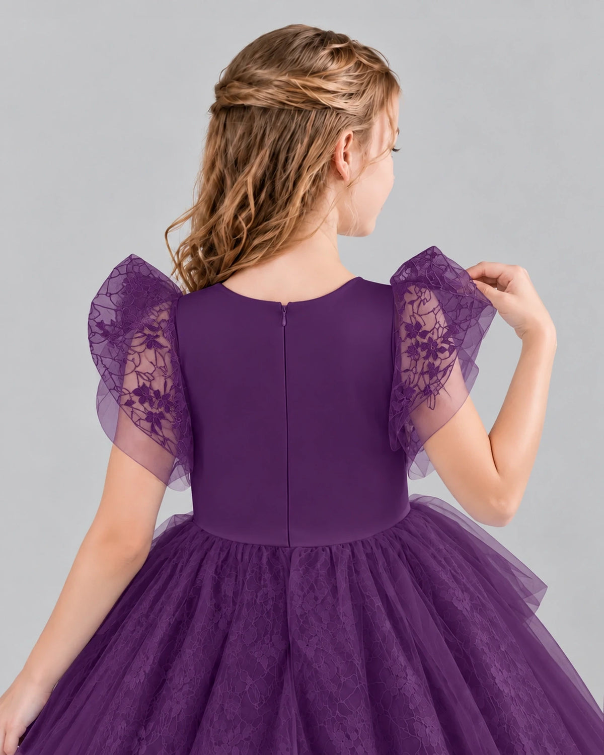 Grape Lace Tulle Flower Girl Dress Back Detail