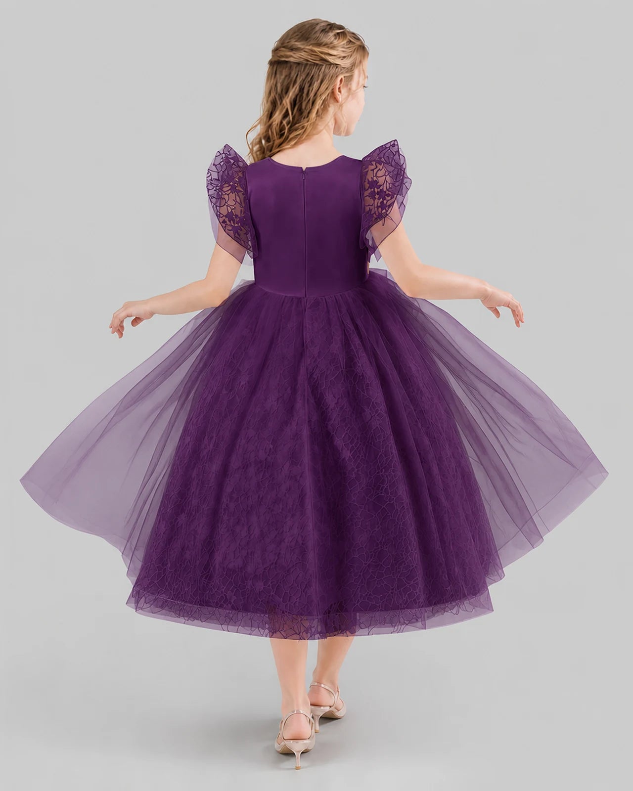 Grape Ball Gown Flower Girl Dresses Back