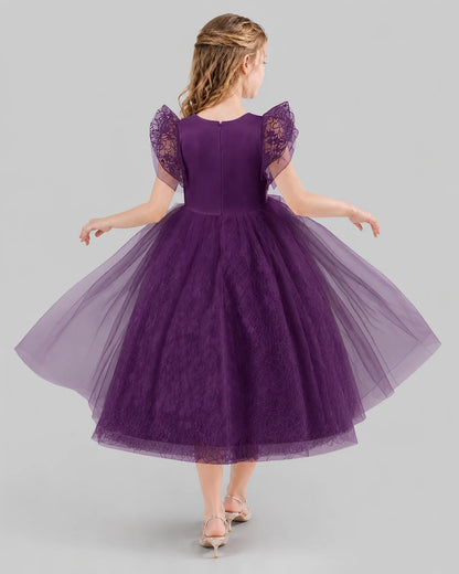 Grape Ball Gown Flower Girl Dresses Back