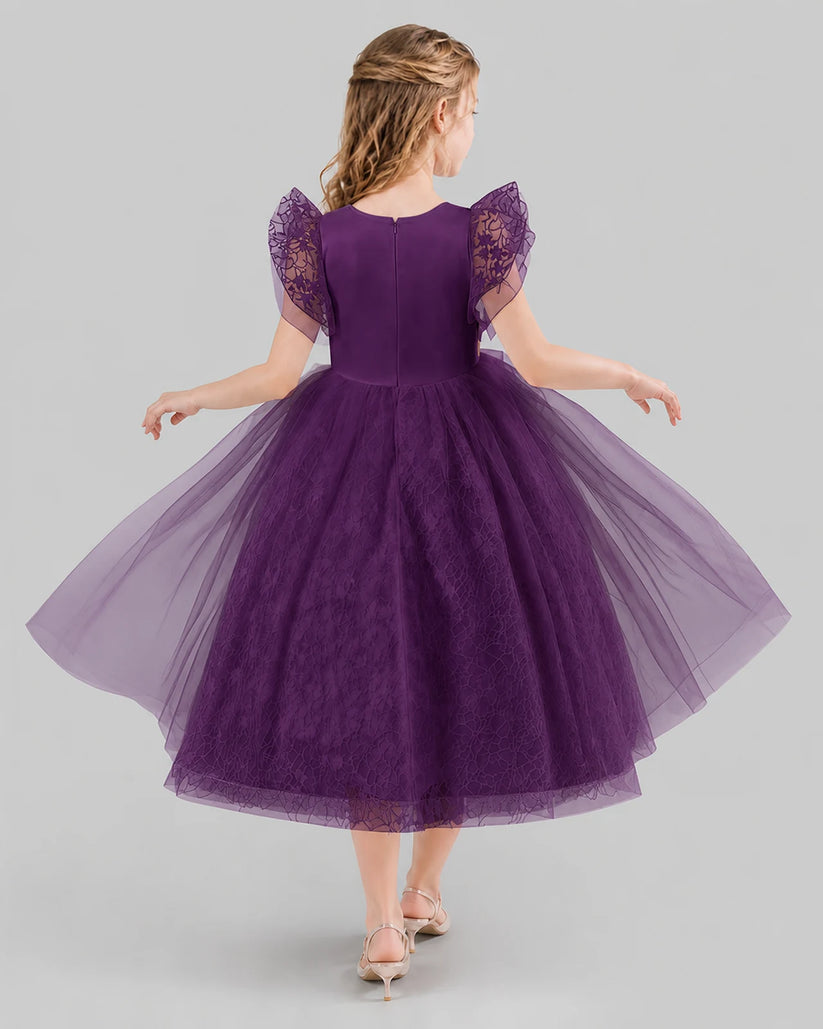 Grape Ball Gown Flower Girl Dresses Back