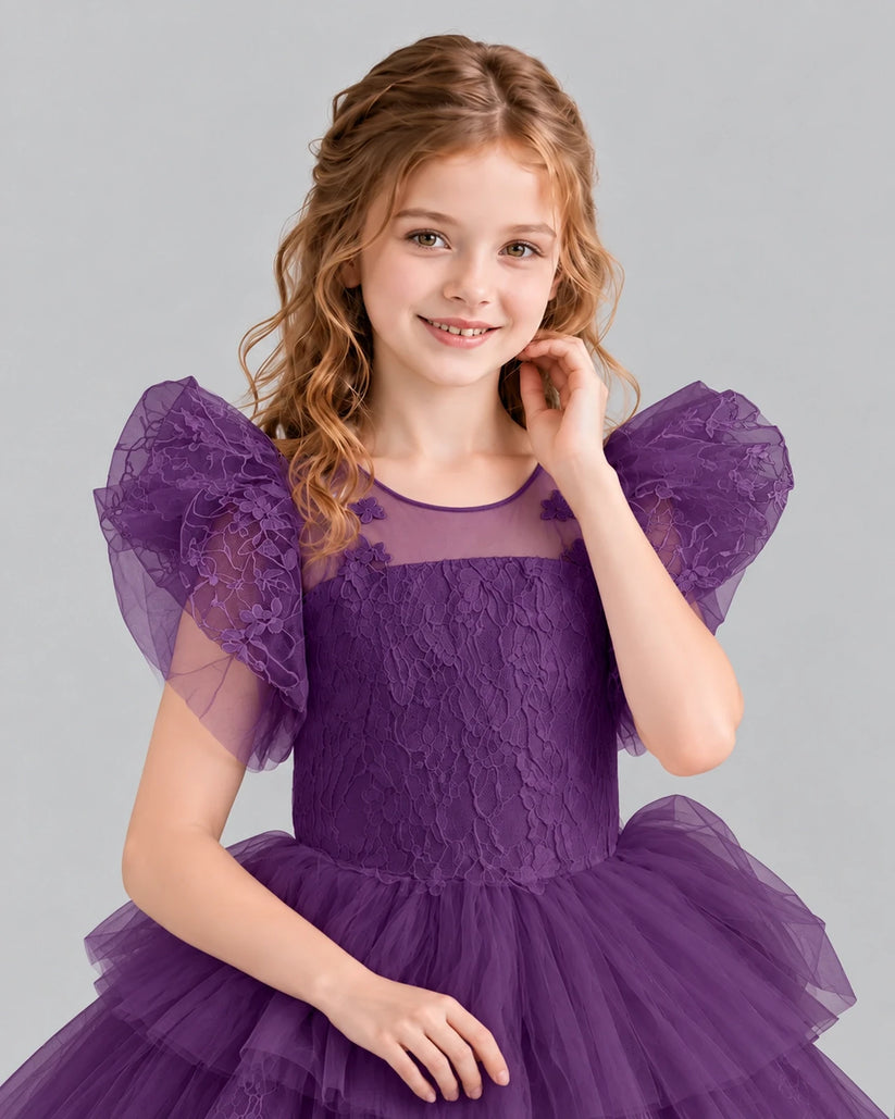 Grape Lace Tulle Flower Girl Dress Detail
