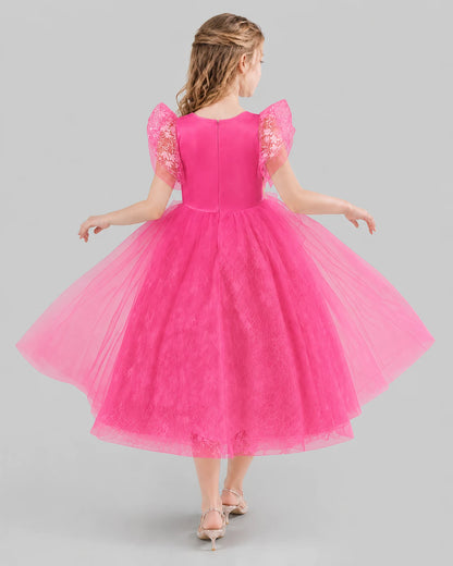 Hot Pink Ball Gown Flower Girl Dresses Back