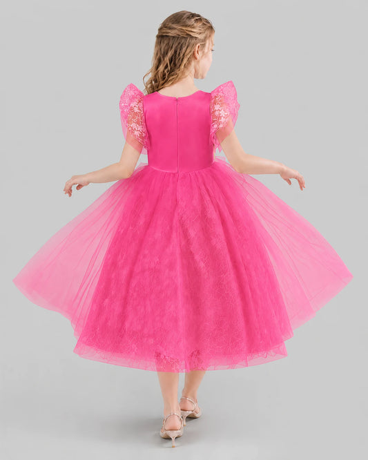 Hot Pink Ball Gown Flower Girl Dresses Back