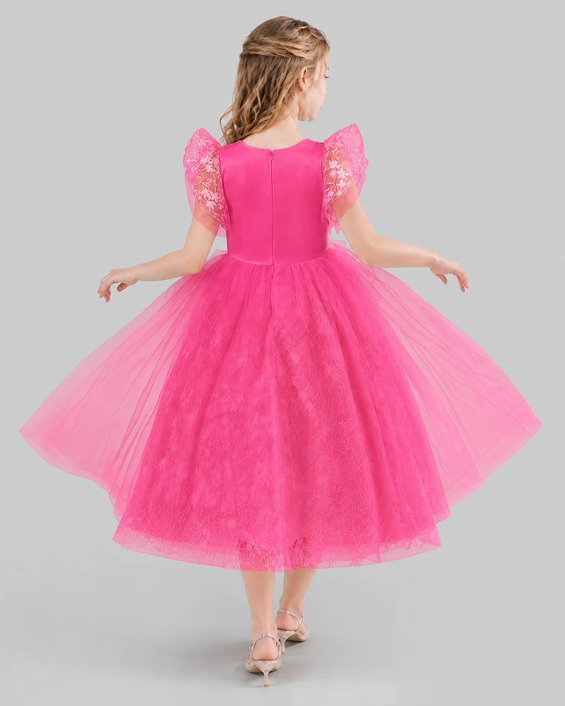 Hot Pink Ball Gown Flower Girl Dresses Back