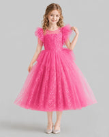 Hot Pink Ball Gown Flower Girl Dresses Front
