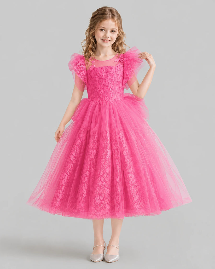 Hot Pink Ball Gown Flower Girl Dresses Front