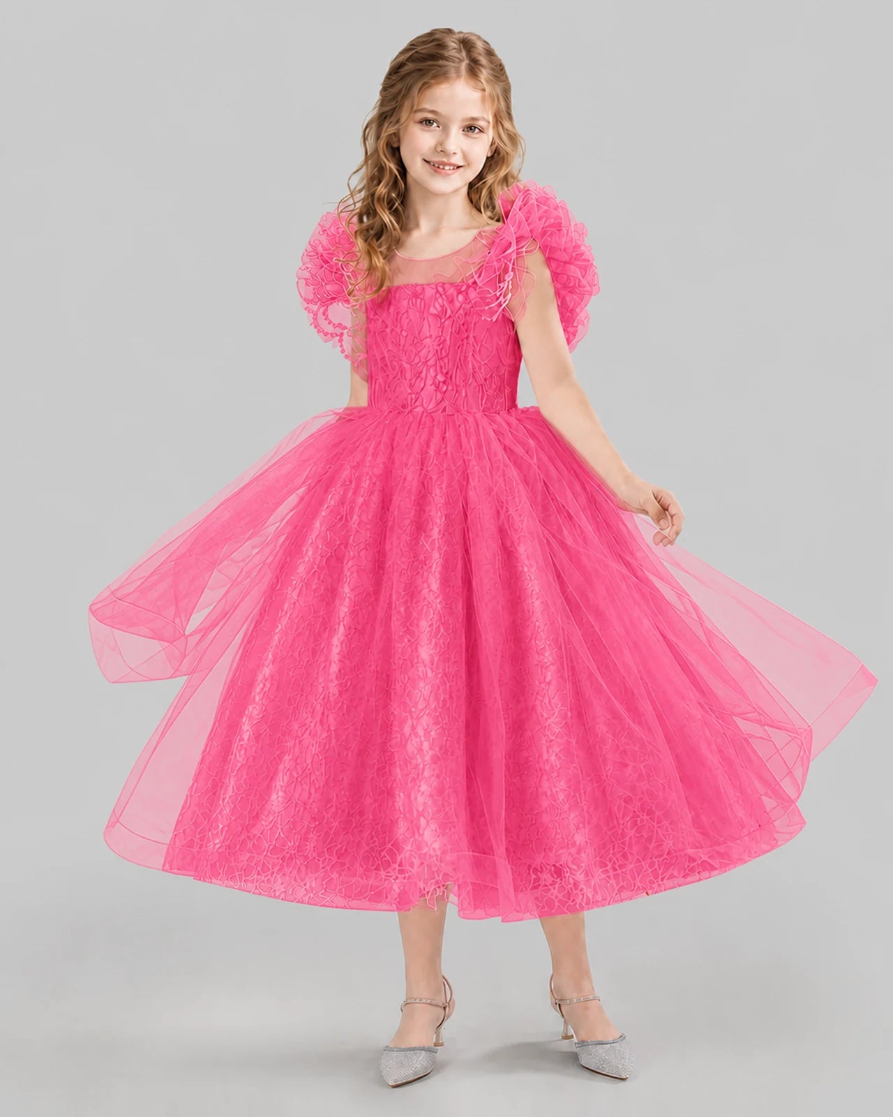 Hot Pink Ball Gown Flower Girl Dresses Side