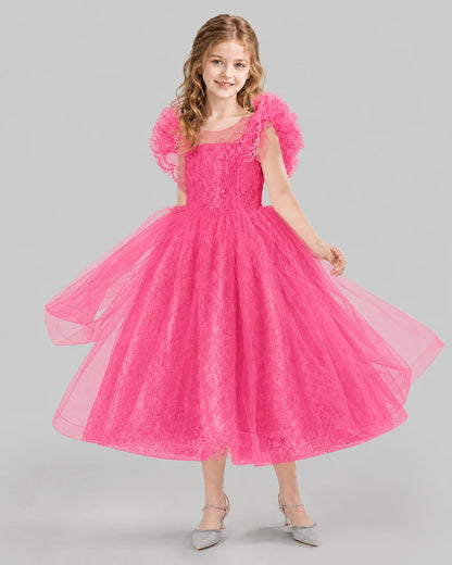 Hot Pink Ball Gown Flower Girl Dresses Side