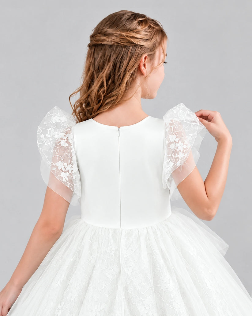 Ivory Lace Tulle Flower Girl Dress Back Detail