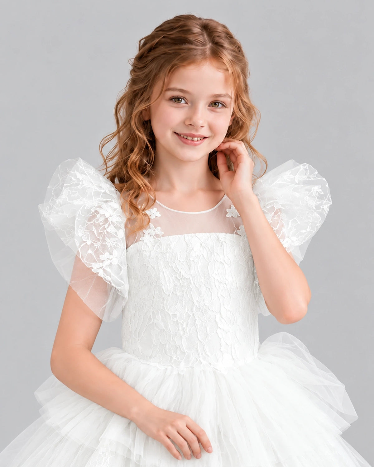 Ivory Lace Tulle Flower Girl Dress Detail