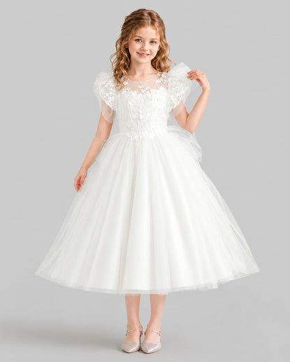 Ivory Ball Gown Flower Girl Dresses Front