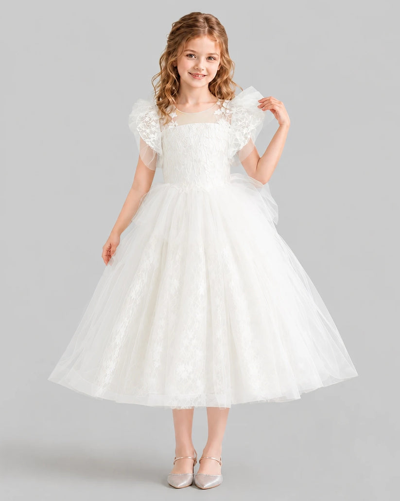 Ivory Ball Gown Flower Girl Dresses Front