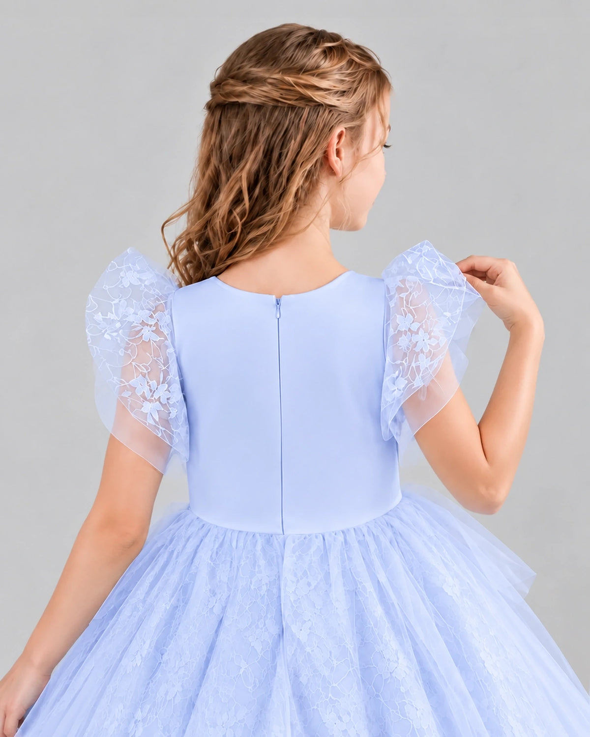 Lavender Lace Tulle Flower Girl Dress Back Detail