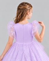 Lilac Lace Tulle Flower Girl Dress Back Detail