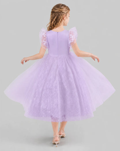 Lilac Ball Gown Flower Girl Dresses Back