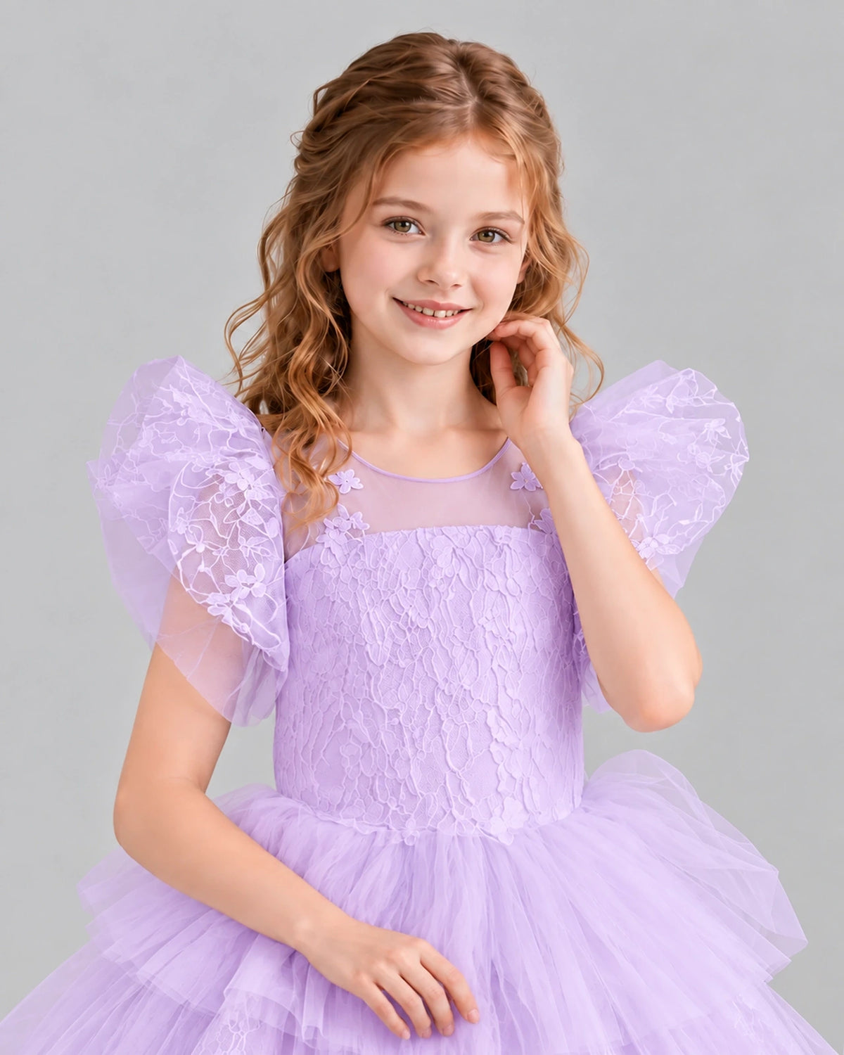 Lilac Lace Tulle Flower Girl Dress Detail