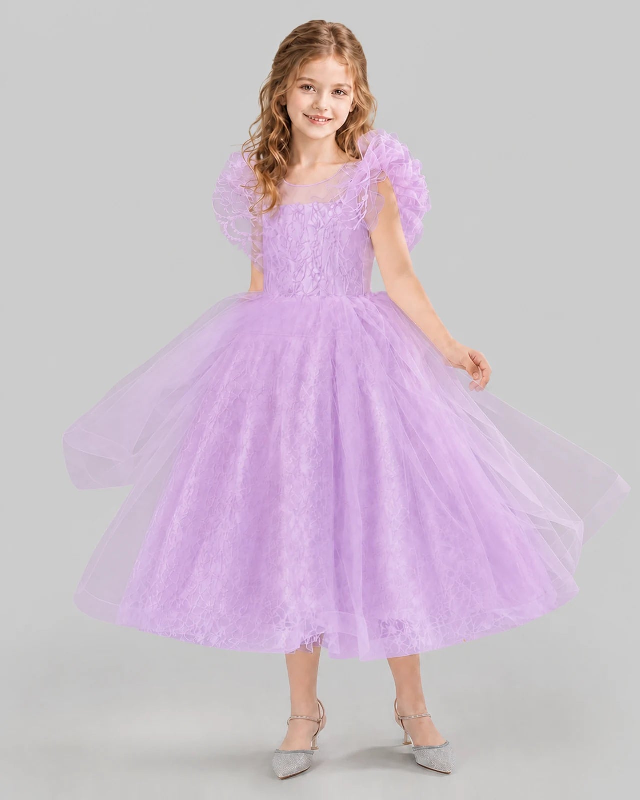 Lilac Ball Gown Flower Girl Dresses Side