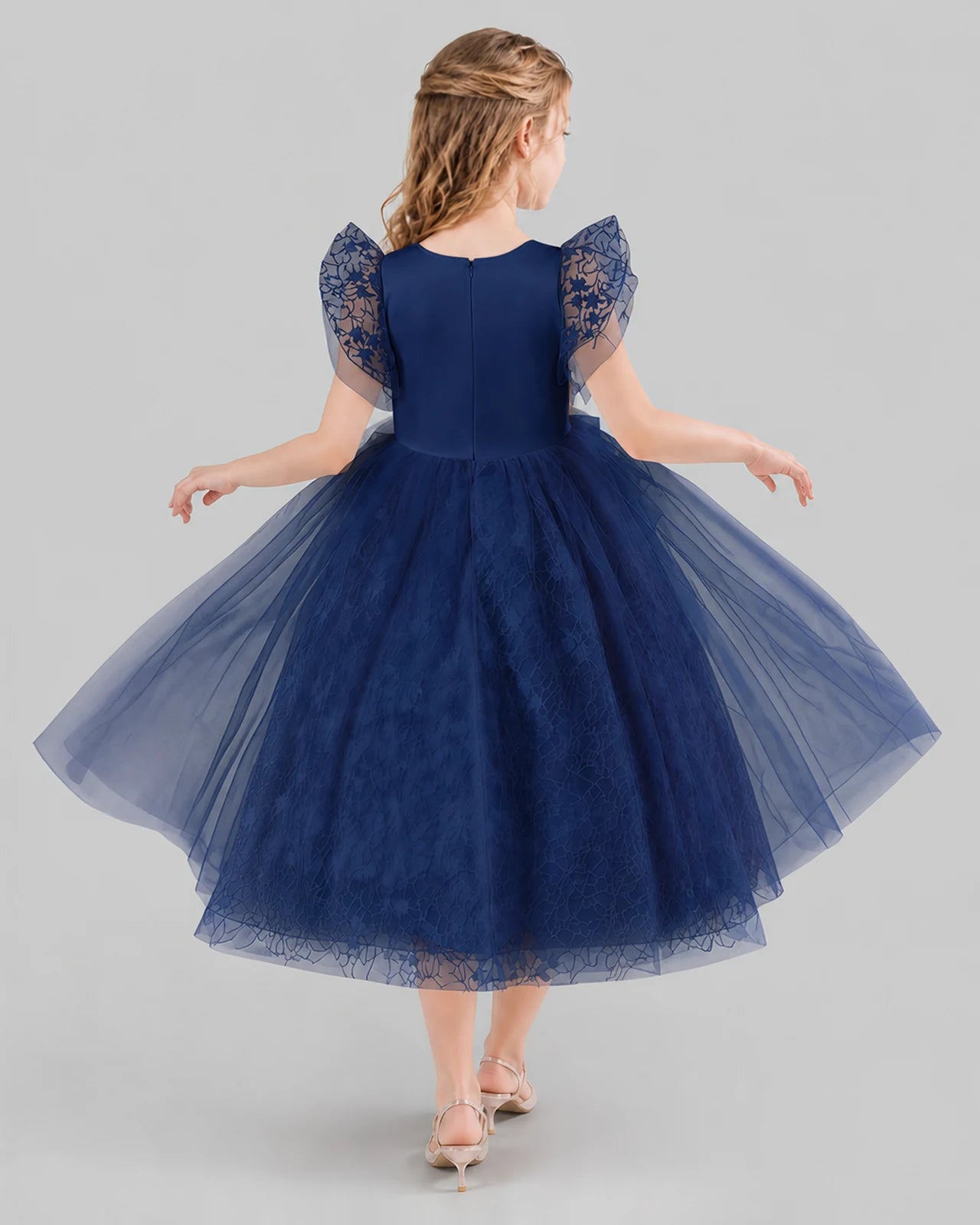 Navy Blue Ball Gown Flower Girl Dresses Back