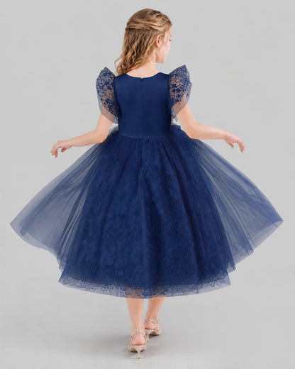 Navy Blue Ball Gown Flower Girl Dresses Back
