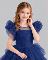 Navy Blue Lace Tulle Flower Girl Dress Detail