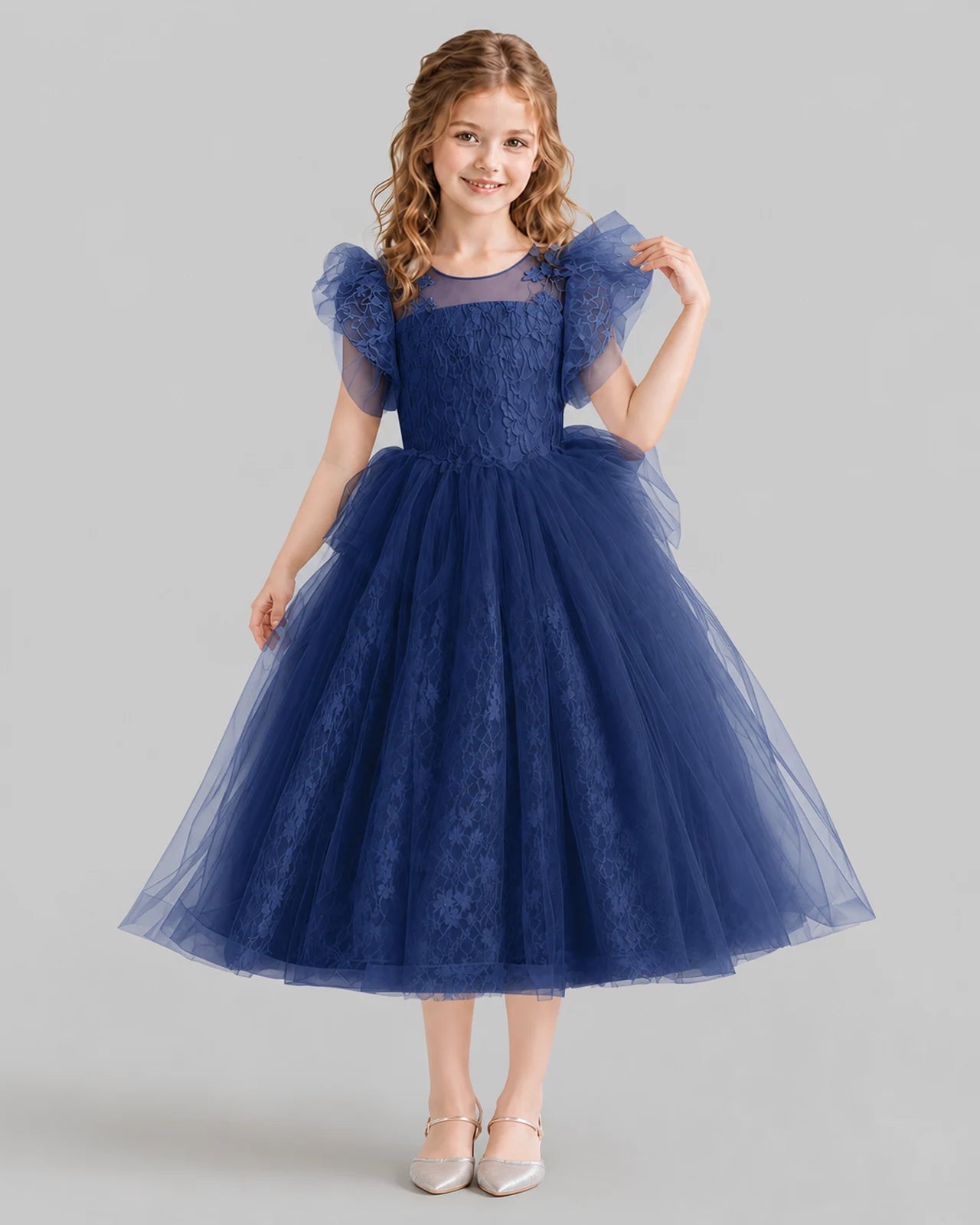 Navy Blue Ball Gown Flower Girl Dresses Front