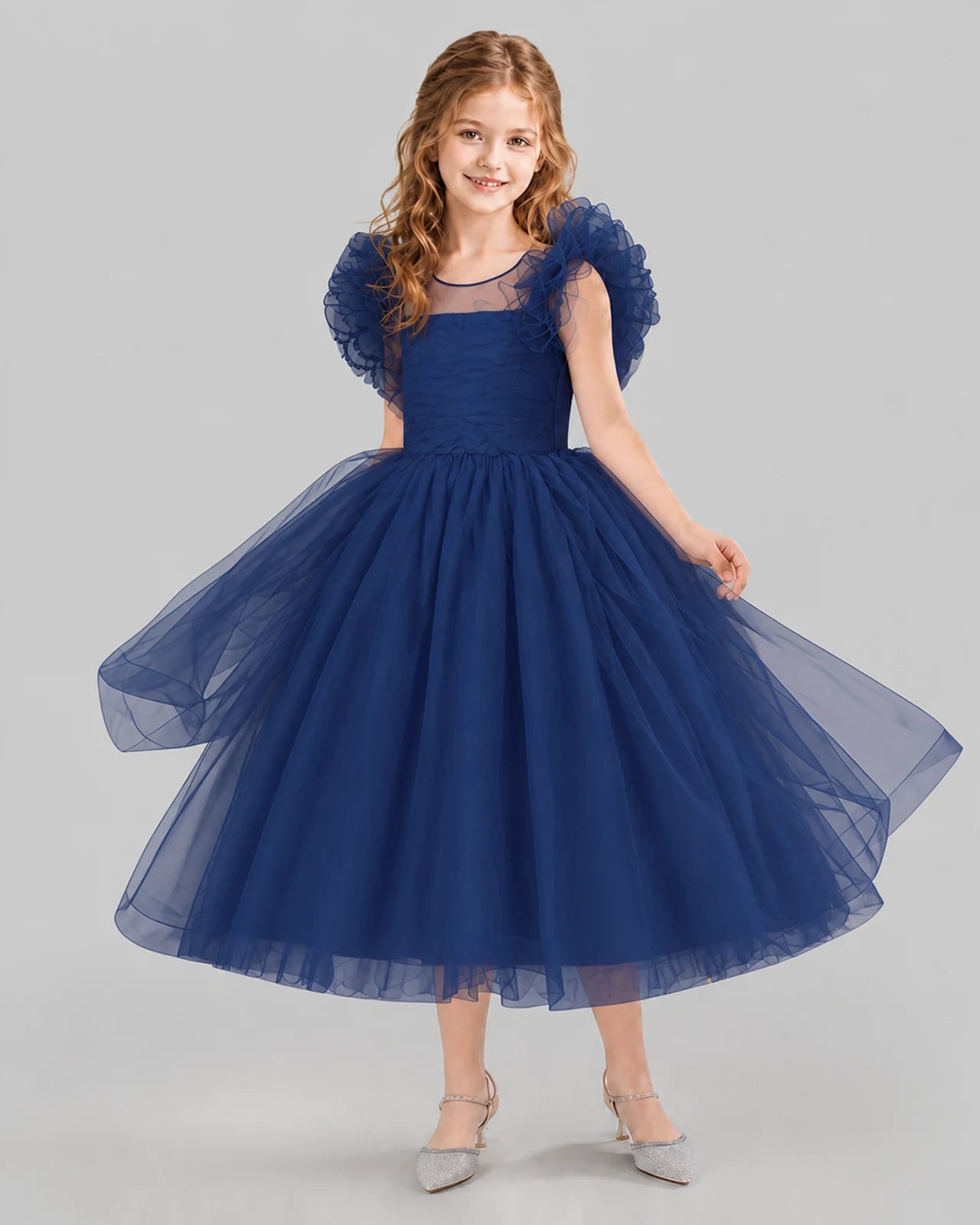 Navy Blue Ball Gown Flower Girl Dresses Side