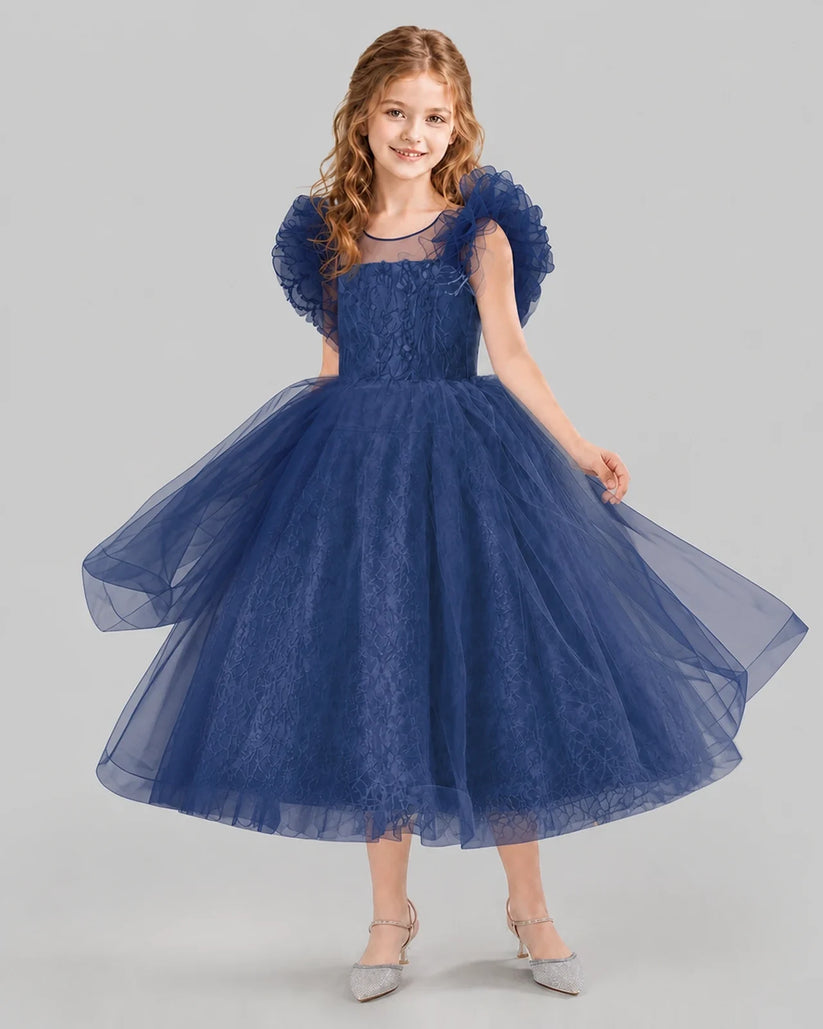 Navy Blue Ball Gown Flower Girl Dresses Side