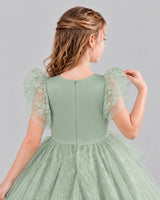 Sage Green Lace Tulle Flower Girl Dress Back Detail