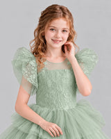 Sage Green Lace Tulle Flower Girl Dress Detail