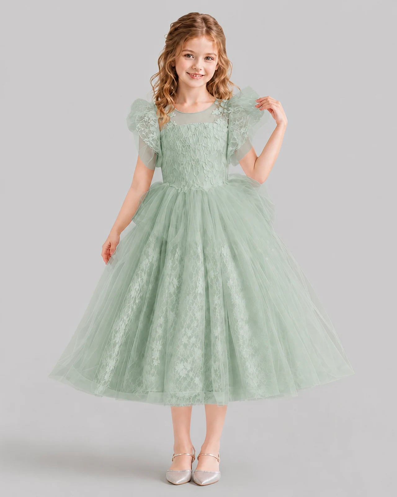 Sage Green Ball Gown Flower Girl Dresses Front