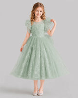 Sage Green Ball Gown Flower Girl Dresses Front