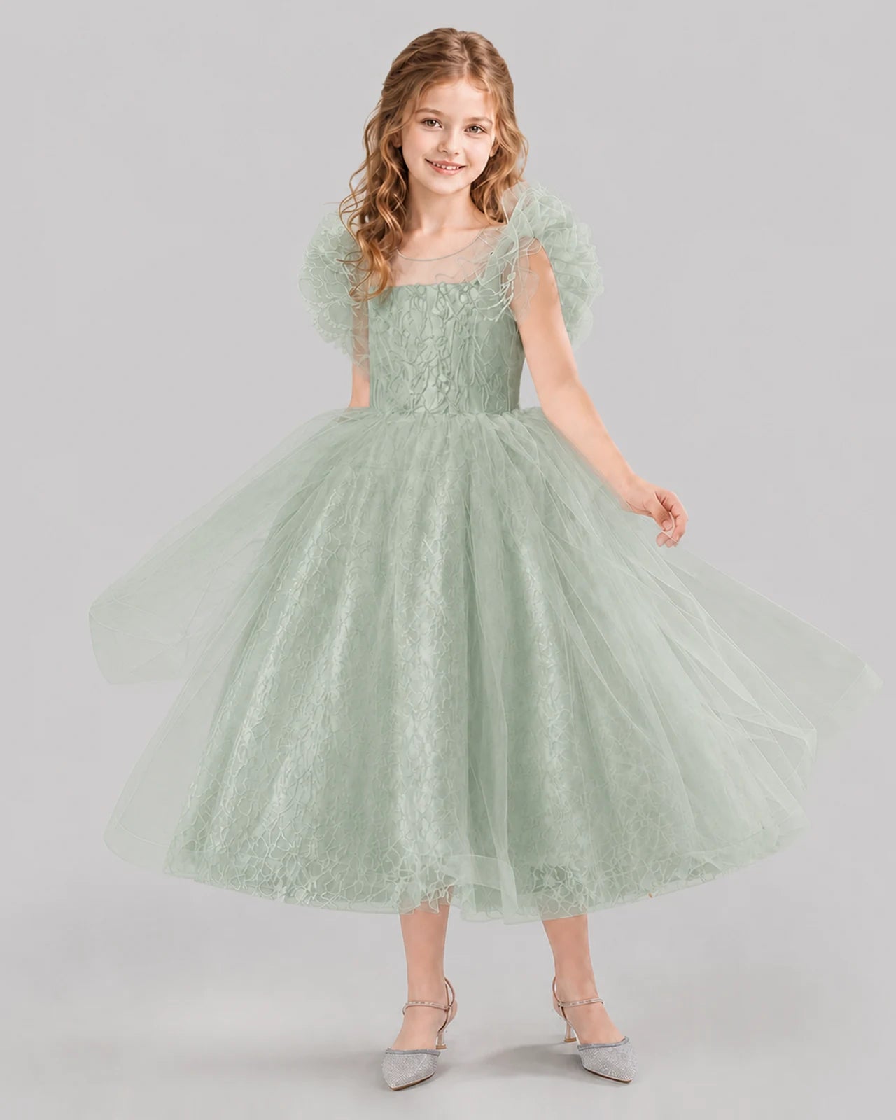 Sage Green Ball Gown Flower Girl Dresses Side