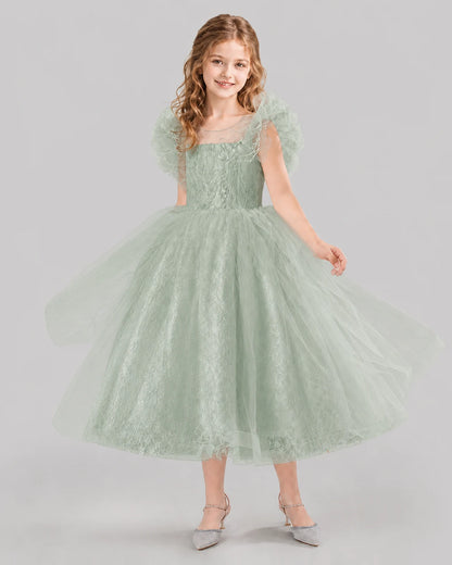 Sage Green Ball Gown Flower Girl Dresses Side