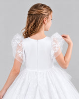 White Lace Tulle Flower Girl Dress Back Detail
